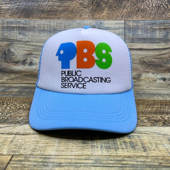 PBS Mens Trucker Hat Blue Snapback Vintage 1969 Vintage Logo Broadcast Ball Cap - Picture 2 of 8